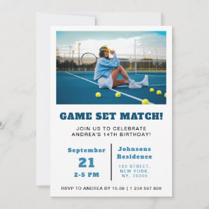 Invitation Fille ou garçon Tennis Photo Fête Anniversaire Enf