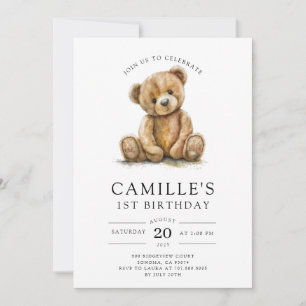 Invitation Fille ourson 1er anniversaire