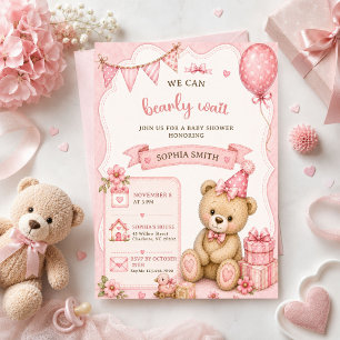 Invitation Fille ourson Baby Shower