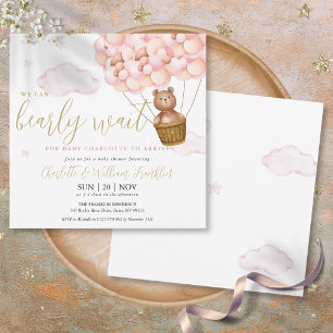 Invitation Fille Ourson Rose Attend avec Impatience Baby Show