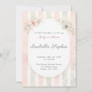 Invitation Fille Papillon Bébé en Fleur Aquarelle Florale