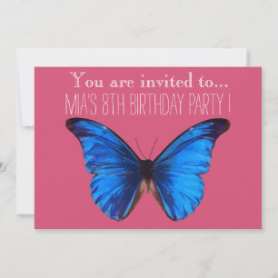 Invitation Fille papillon bleu ou fête d'anniversaire