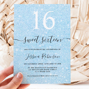 Invitation Fille parties scintillant bleu clair scintille chi