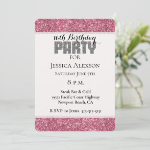 Invitation Fille Parties scintillant rose étincelle Anniversa