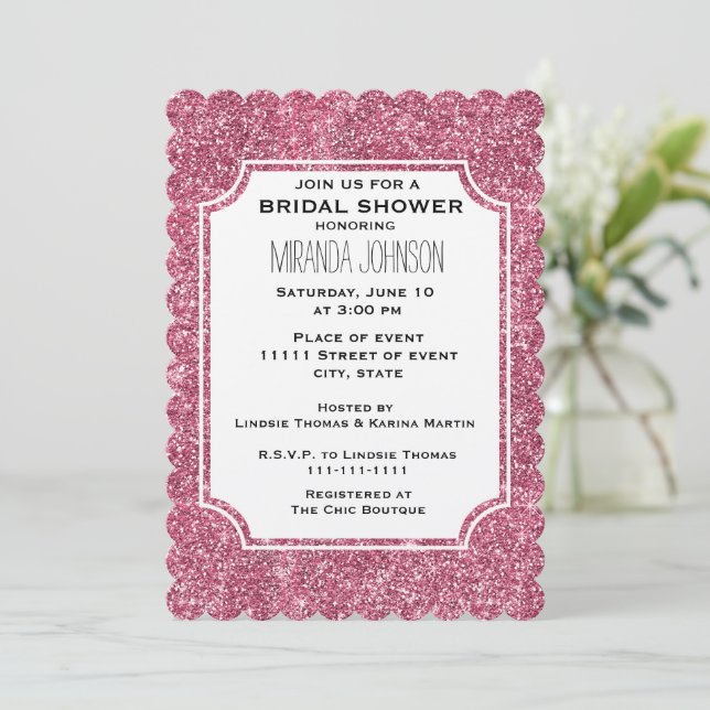 Invitation Fille Parties scintillant rose étincelle Fête des  (Debout devant)