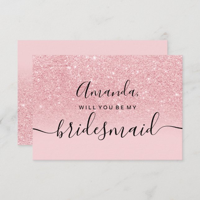 Invitation Fille parties scintillant rose ombre script ma fem (Devant / Derrière)
