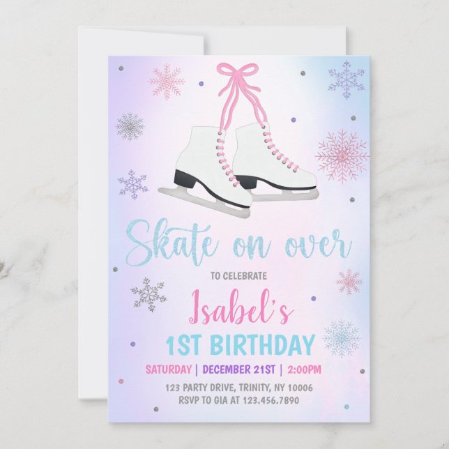 Invitation Fille Patinage sur glace Anniversaire (Devant)
