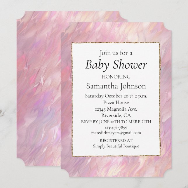 Invitation Fille Pearl Baby shower rose (Devant / Derrière)