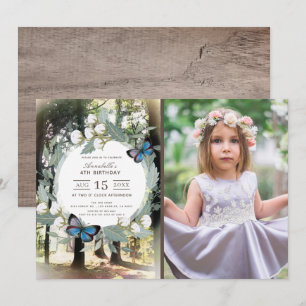 Invitation Fille photo Papillon de la forêt enchantée Anniver