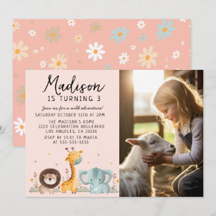 Invitation Fille Photo Party Animaux sauvages Anniversaire