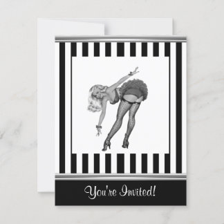 Invitation Fille pin-up à rayures noir et blanc 19