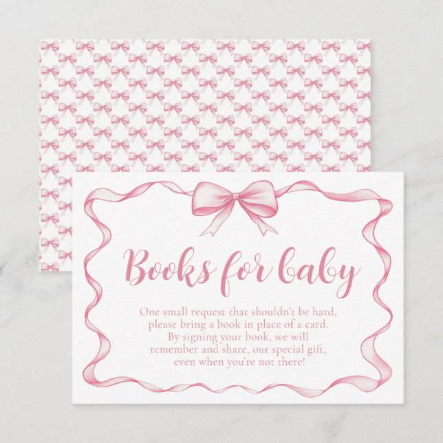 Invitation Fille Pink Bow Baby showers Livres pour Baby Card (Devant / Derrière)
