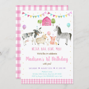 Invitation Fille Pink Farm Anniversaire