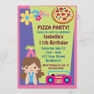 Invitation Fille Pizza fête Anniversaire