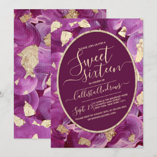 Invitation Fille Plum Or Lilac Acrylique brosse Sweet 16