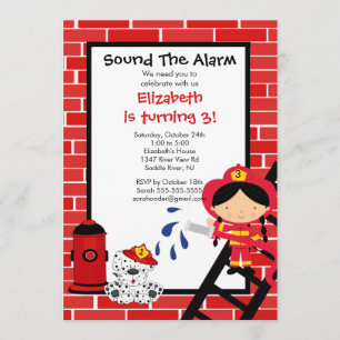 Invitation Fille pompier Fête d'anniversaire
