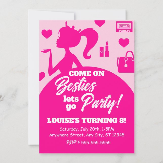 Invitation Fille Poupée Rose Éditable Mode Fête Anniversaire (Devant)