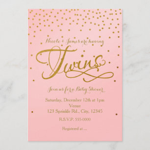 Invitation Fille pour Baby Shower JUMEAUX Rose & P