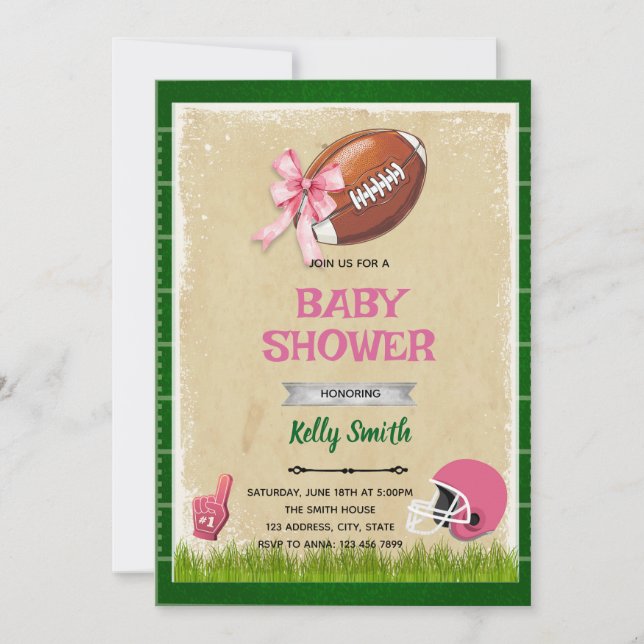 Invitation fille pour une baby shower de football (Devant)