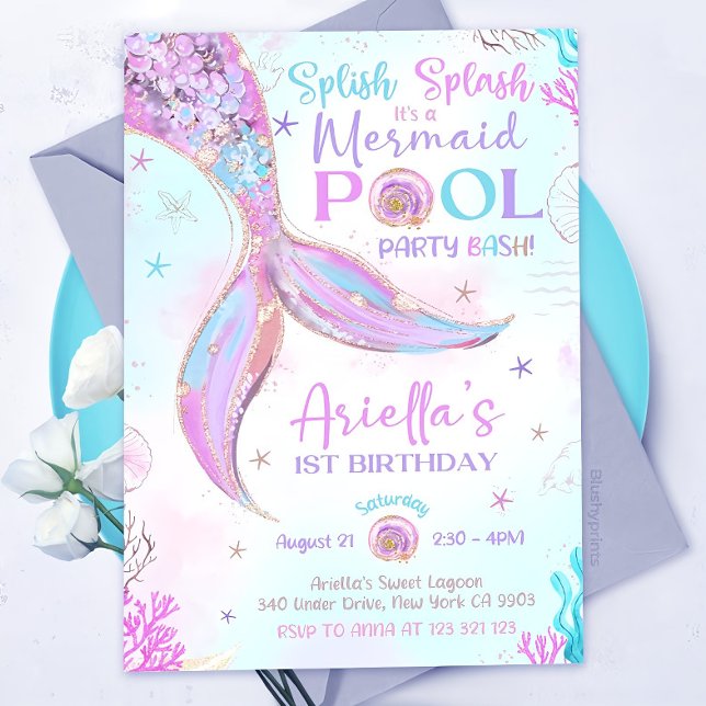 Invitation Fille pour une Fête de Piscine Sirène S (Créateur téléchargé)