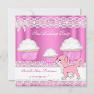Invitation Fille premier 1er anniversaire Cupcakes roses bébé