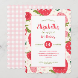 Invitation Fille Premier Anniversaire Motif Fraise Mignon