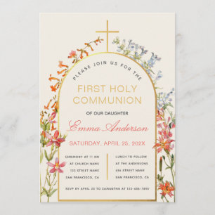 Invitation Fille Première Communion Fleurs de champs Arche do