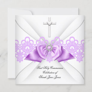 Invitation Fille première sainte communion Lilac dentelle bla