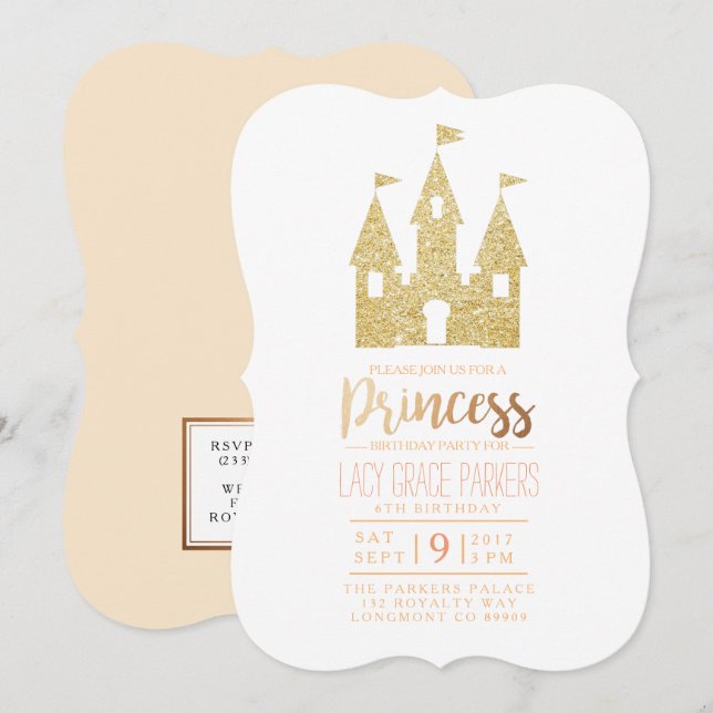 Invitation Fille princesse Anniversaire | Parti à thème (Devant / Derrière)