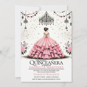 Invitation Fille Quinceañera rose