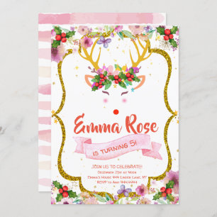 Invitation Fille Reindeer Noël