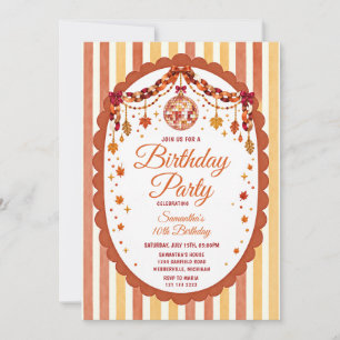 Invitation Fille Rétro Automne Disco Anniversaire Fleurs