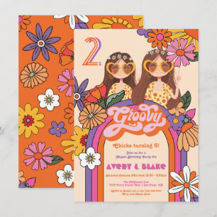 Invitation Fille rétro hippie années 70 60 Groovy Anniversair
