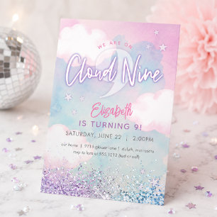 Invitation Fille rêveuse sur un nuage pour son 9e anniversair