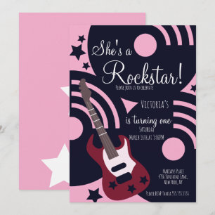 Invitation Fille Rockstar Guitar Star Rock Fête d'anniversair