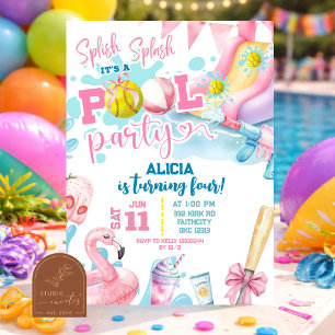 Invitation Fille Rose Arc Softball Piscine Fête d'anniversair
