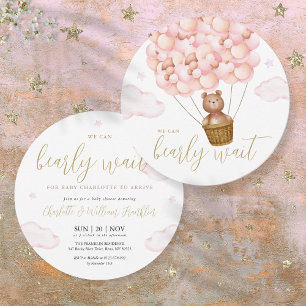 Invitation Fille rose Attendre Teddy Baby shower de l'ours