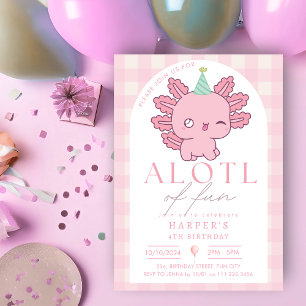 Invitation Fille Rose Axolotl Mignonne Kawaii Soirée Sous-Mar