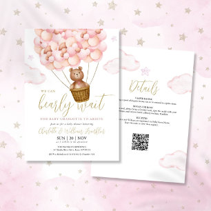 Invitation Fille Rose Bearly Wait Tout En Un Baby Shower