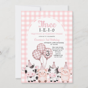 Invitation Fille rose boho Trois-E-E-E-O Anniversaire animal