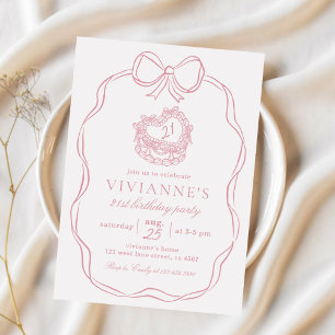 Invitation Fille rose Bow à main moderne Anniversaire