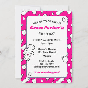 Invitation Fille Rose Chaud Cartoon Pad Première Période