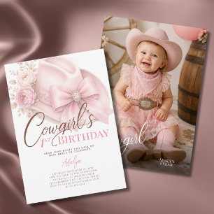 Invitation Fille Rose Coquette Photo Cowgirl 1er Anniversaire