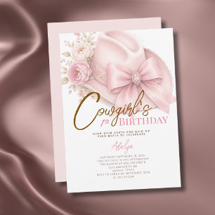 Invitation Fille Rose Coquette Script Cowgirl 1er Anniversair