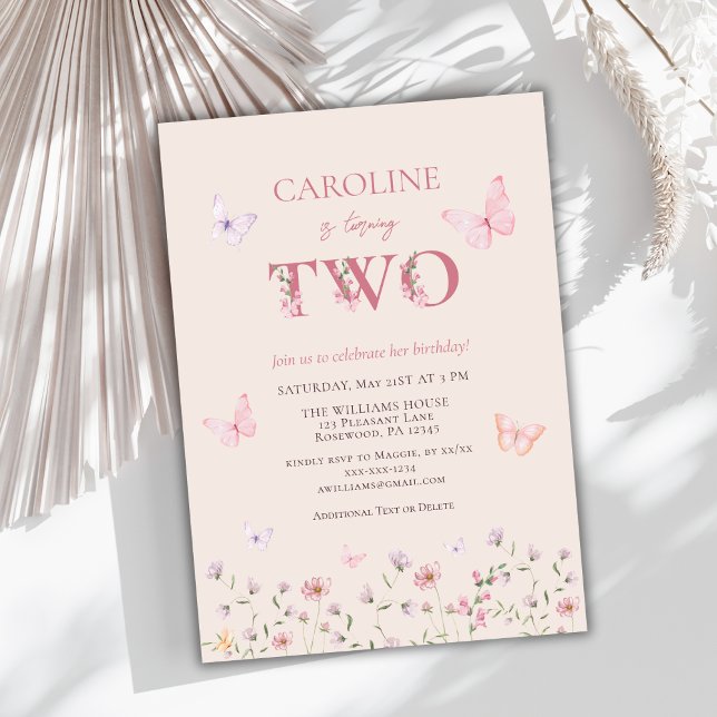 Invitation Fille rose deuxième anniversaire (Créateur téléchargé)