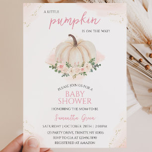 Invitation Fille Rose et Or Citrouille Baby Shower