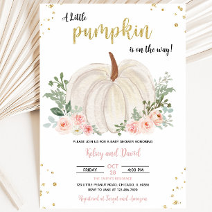 Invitation Fille Rose et Or Citrouille Baby Shower