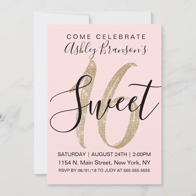 Invitation Fille rose Faux Gold Sequin Parties scintillant Sw (Devant)
