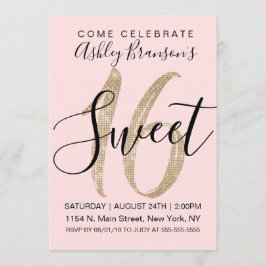 Invitation Fille rose Faux Gold Sequin Parties scintillant Sw