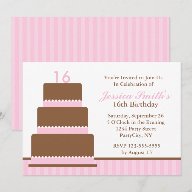 Invitation Fille Rose Fête d'anniversaire (Devant / Derrière)